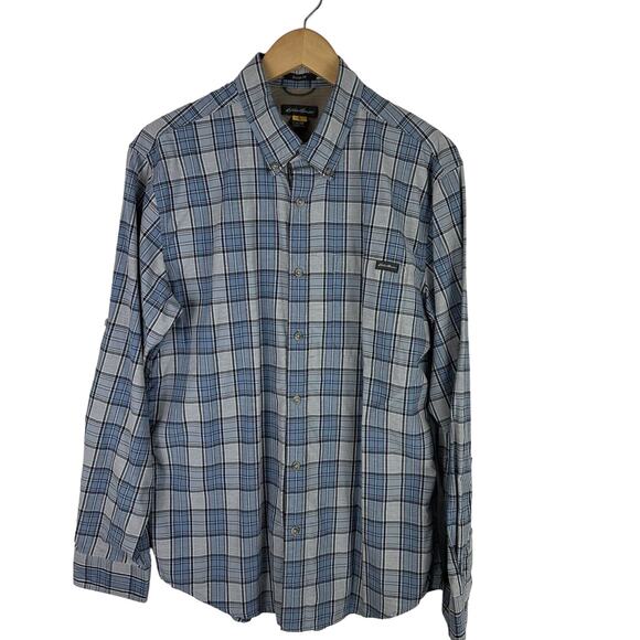 Eddie Bauer Travex Button Down Shirt Men's M Plaid Long Sleeve Blue White - Picture 1 of 8